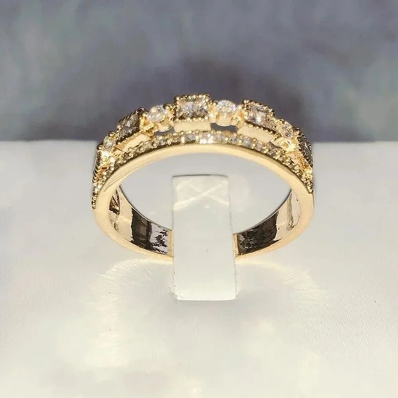 NEW Women's Double Layer Simulated Diamond Gold-Plated S925 Ring,‎ Adjustable - Picture 8 of 12